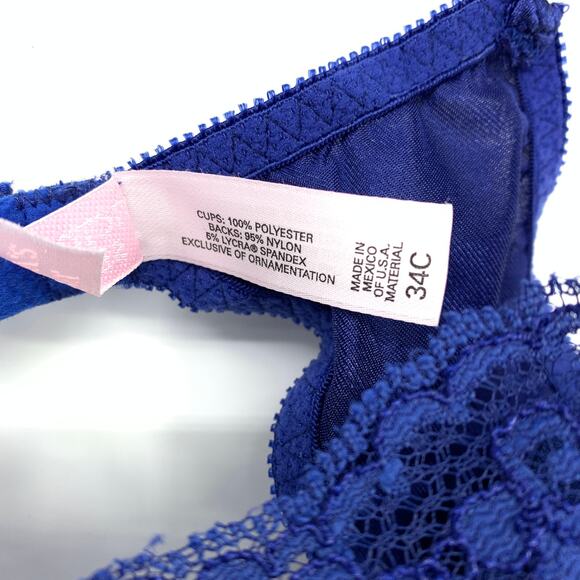 Victoria's Secret Bra Women's Size 34C Push Up Padded Lace Bralette Blue Y2K - Picture 3 of 5